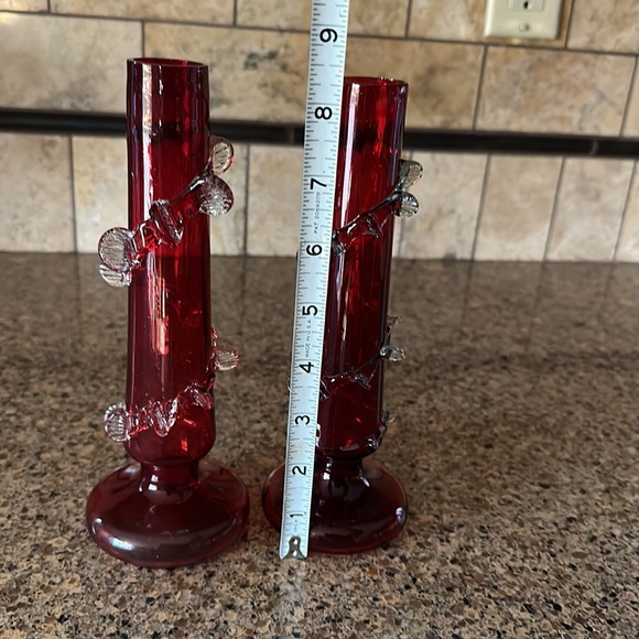 Victorian Cranberry Glass Bud Vases - Picture 4 of 6